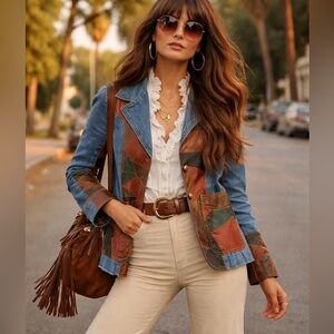 Vintage 1970s Patchwork Denim and Leather Blazer
